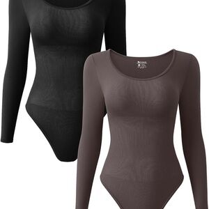 Chic Long Sleeve Bodysuit - Black and Brown